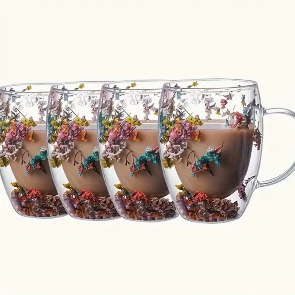 4 pack Floral Glass Mugs